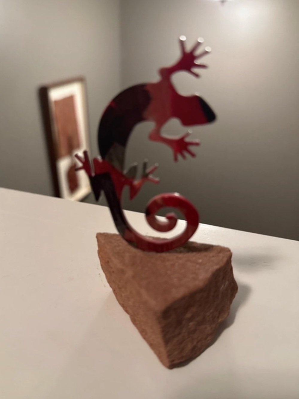 Steel Images Gecko Lizard on Sandstone Base 4" Laser Cut Steel Blue Purple USA